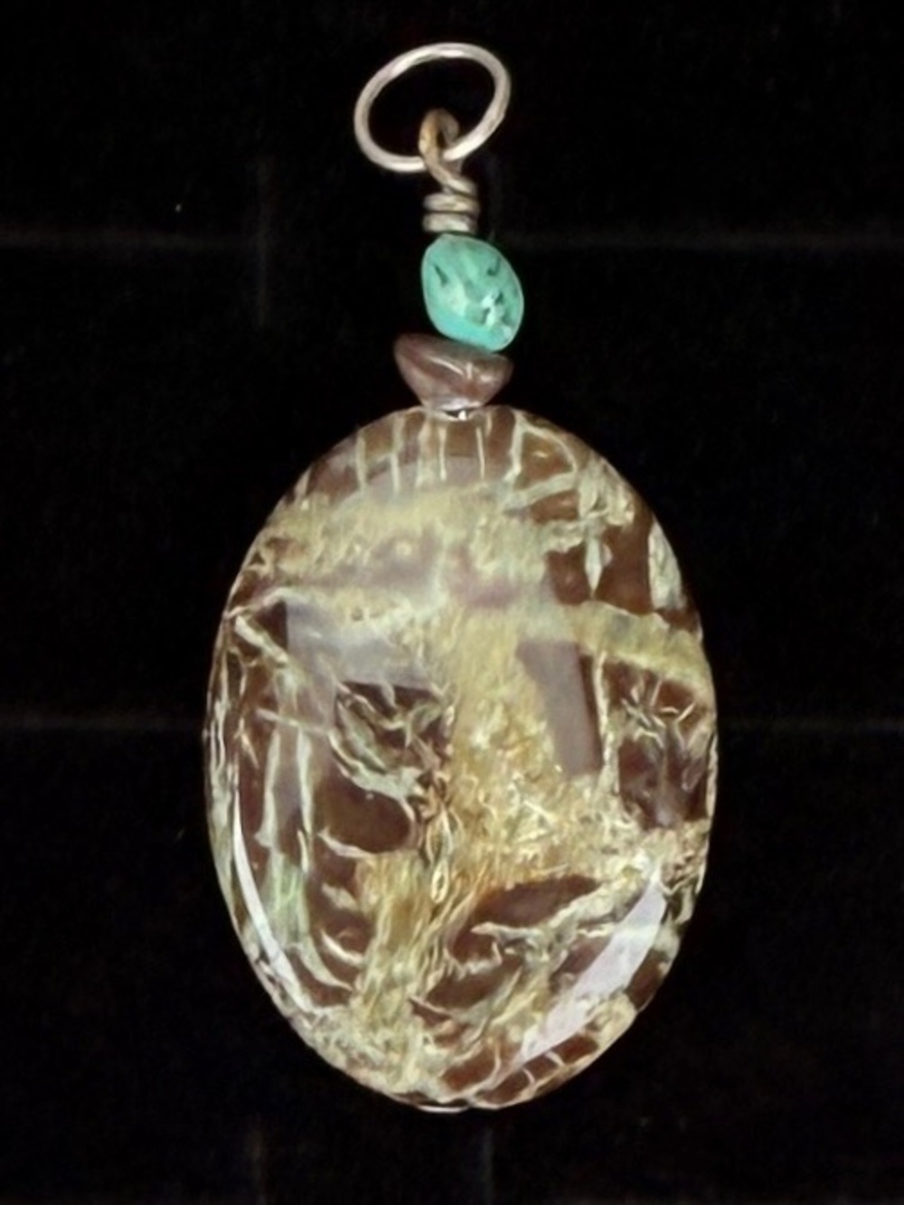 Vintage Bohemian polished stone pendant +Free 16” cord necklace